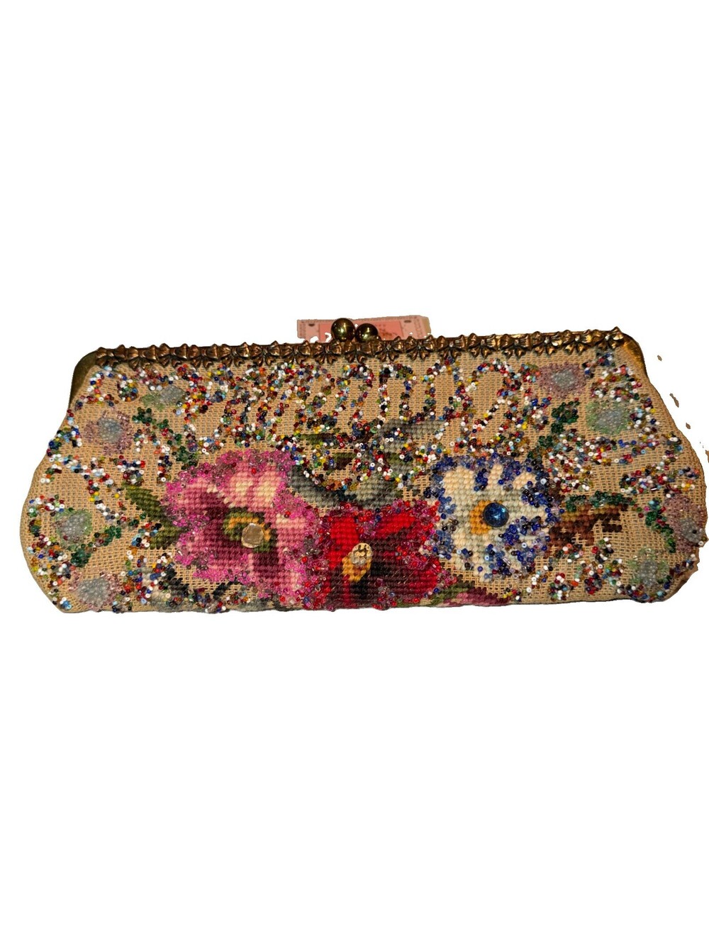 Soure New York Vintage Handmade Beaded Needlework Handbag Embroidered Clutch Bag